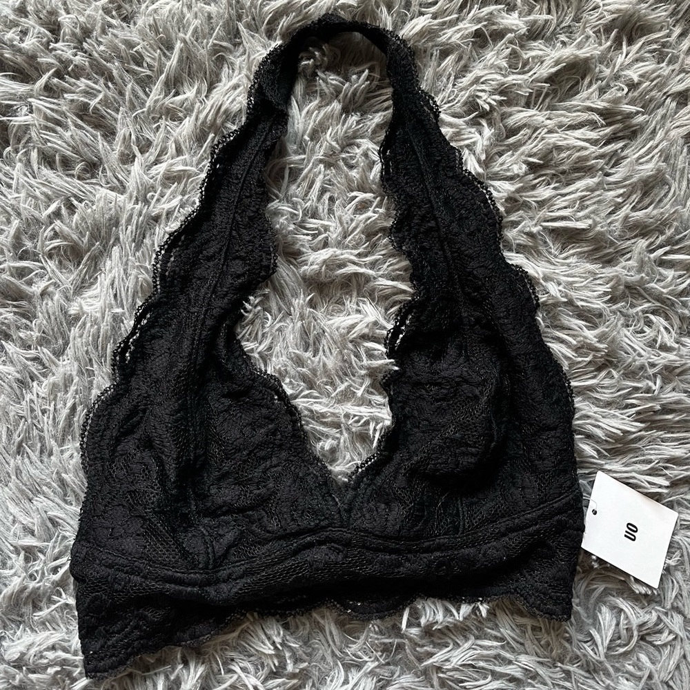 Lace halter Urban outfitters bralette: black